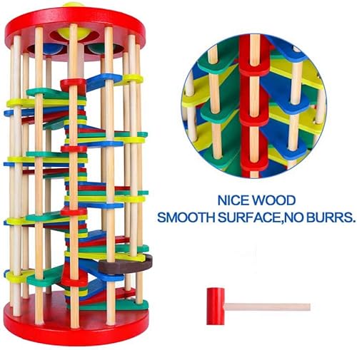 Miniatura 5 de ROLENUNE - Juguete de bola de madera para niños, banco de golpeteo, martillo, rampa, rollo, juguete educativo Montessori, regalo para bebés y niños