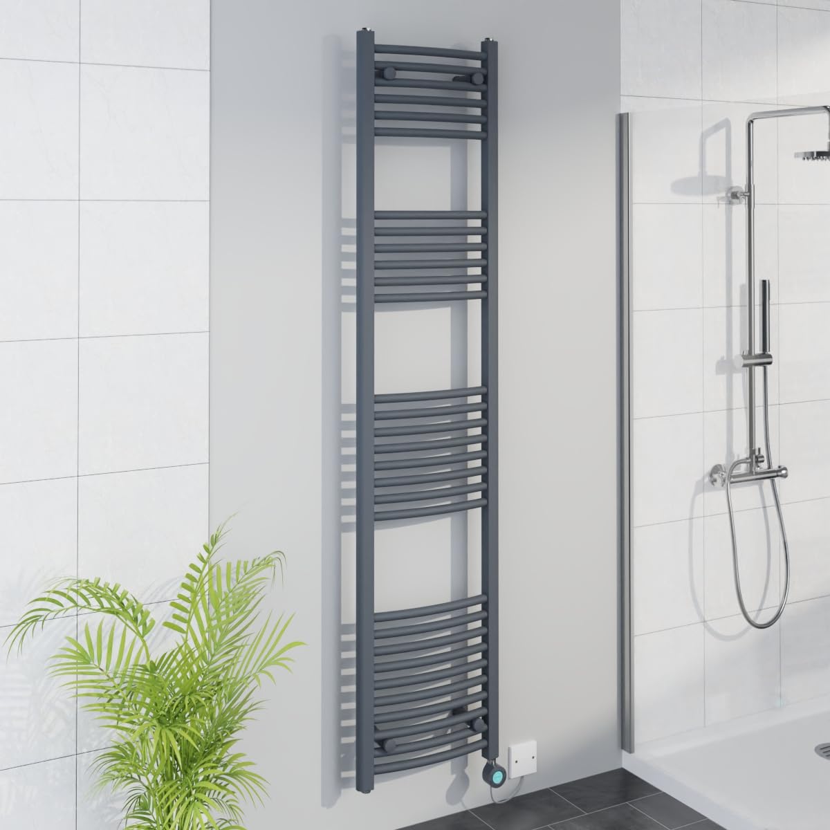 Warmehaus WiFi Electric Curved Heated Towel Rail Timer 1800x400mm Grey