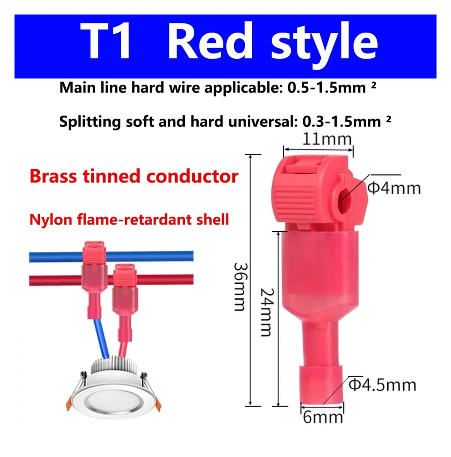 T-type break quick wiring terminal, wire and cable connection clamps,quick and non-stripping, quick connectorbran(T1,60pcs-30set)