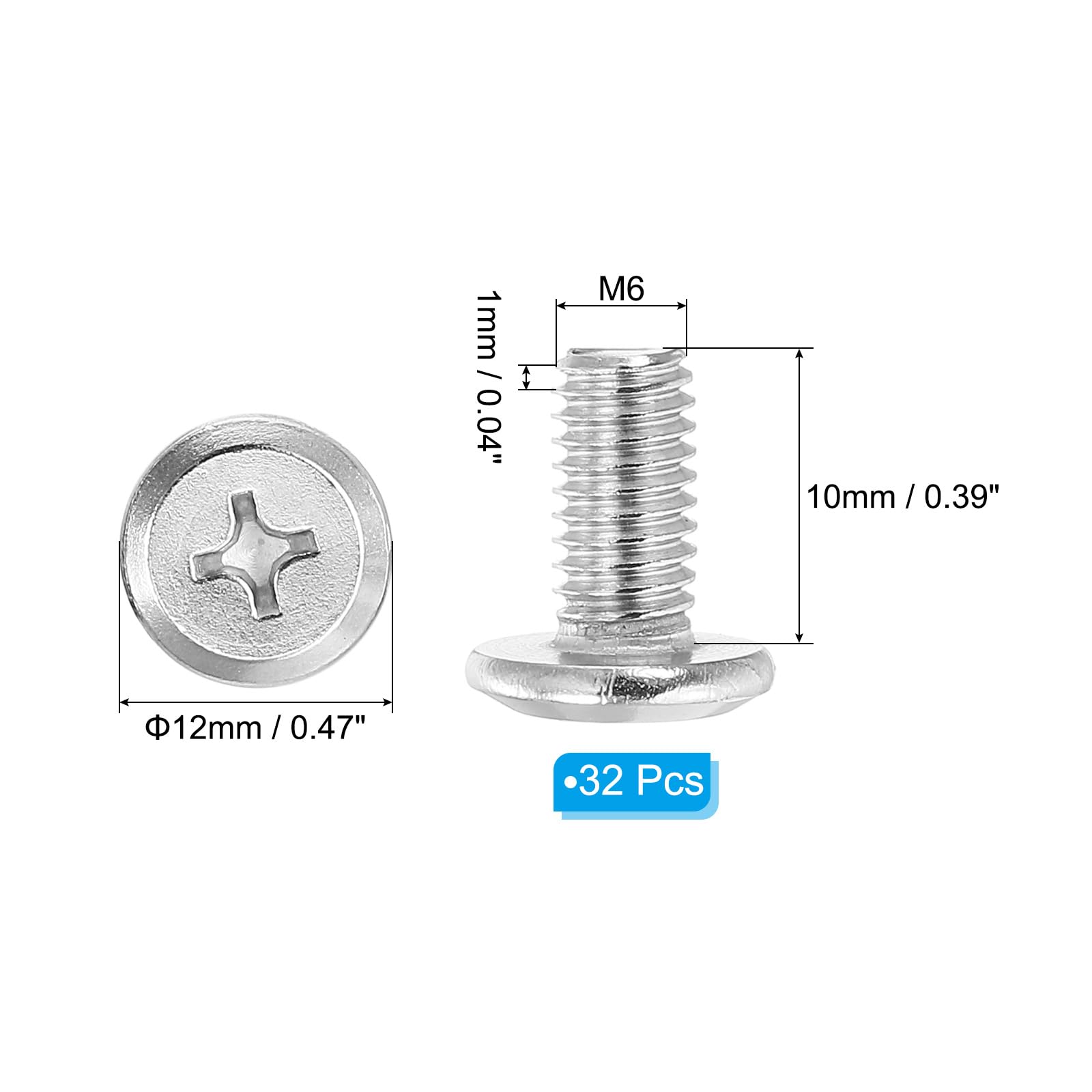 PATIKIL Flat Round Head Phillips Screws, 32 Pack M6-1 x 10mm Binding Screws 304 Stainless Steel 18-8 Full Thread - Image 2