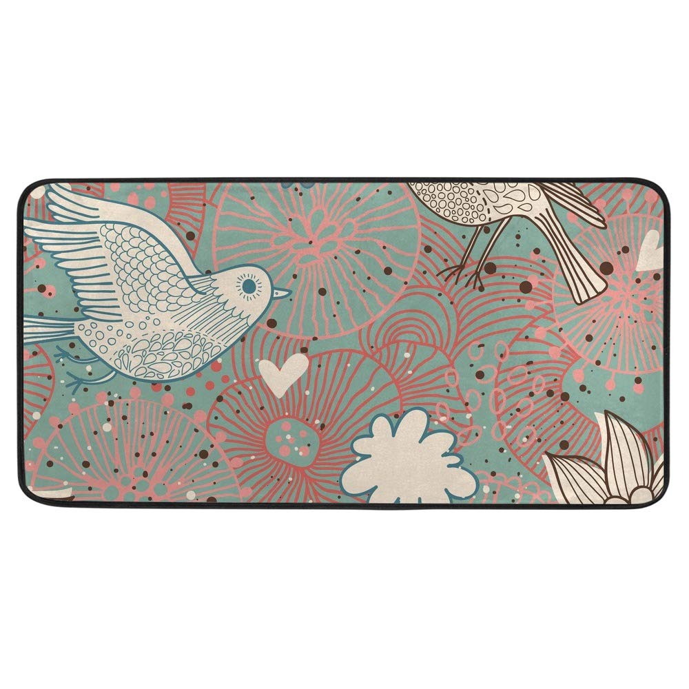 Tapis de cuisine antidérapant oiseaux et fleurs 100x50cm
