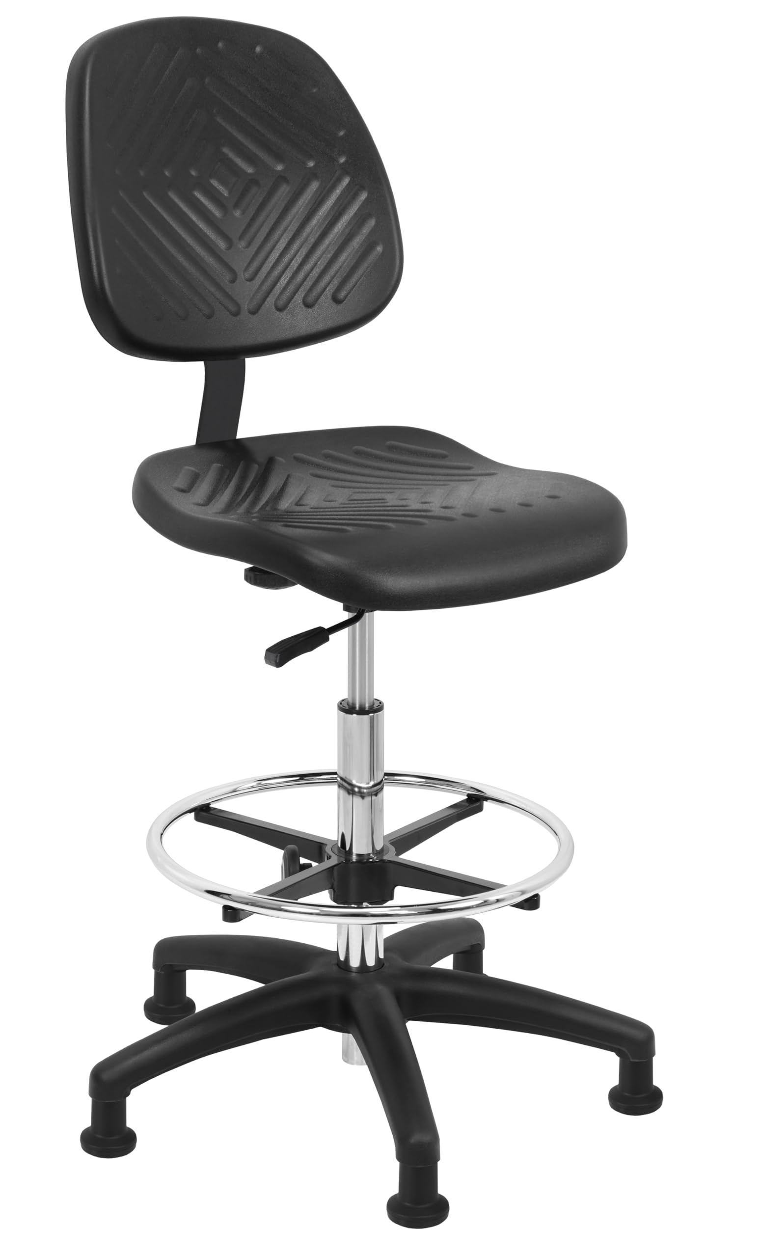 BenchPro High Back Deluxe Polyurethane Chair with 18” Adjustable Footring and Heavy Nylon Base, with Glides, 21.5"-31.5" Height Adjustment, 450 lbs Capacity
