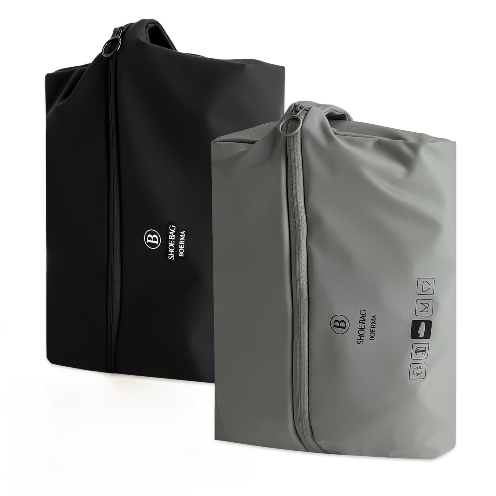 2 sacchetti per scarpe da viaggio, borsa per scarpe da viaggio, organizer per scarpe, impermeabile, in TPU, grande capacità, pieghevole, per valigie, fitness, scarpe da viaggio (nero, grigio)