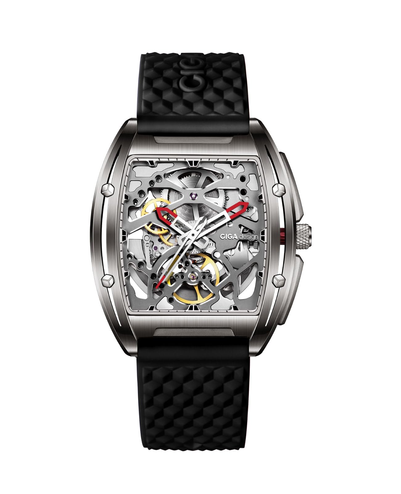 CIGA DesignSkeleton Watch Z Series Titanium Automatic Mechanical Wristwatch Sapphire Tonneau Analog Men's Watches 3ATM Waterproof with Removable Silicone and Leather Strap Unisex Steampunk Gift