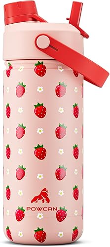Miniatura 19 de POWCAN - Botella de agua con aislamiento de 18 onzas, con tapa de boquilla y pajilla 2 en 1, fría 24 horas, a prueba de fugas, apta para portavasos