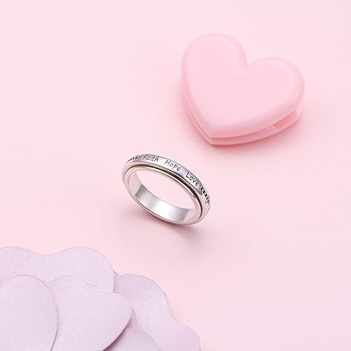 Miniatura 6 de JZMSJF S925 Sterling Silver Faith Hope Love Spinner Rings Inspirational Anti Anxiety Ring Fidget Ring