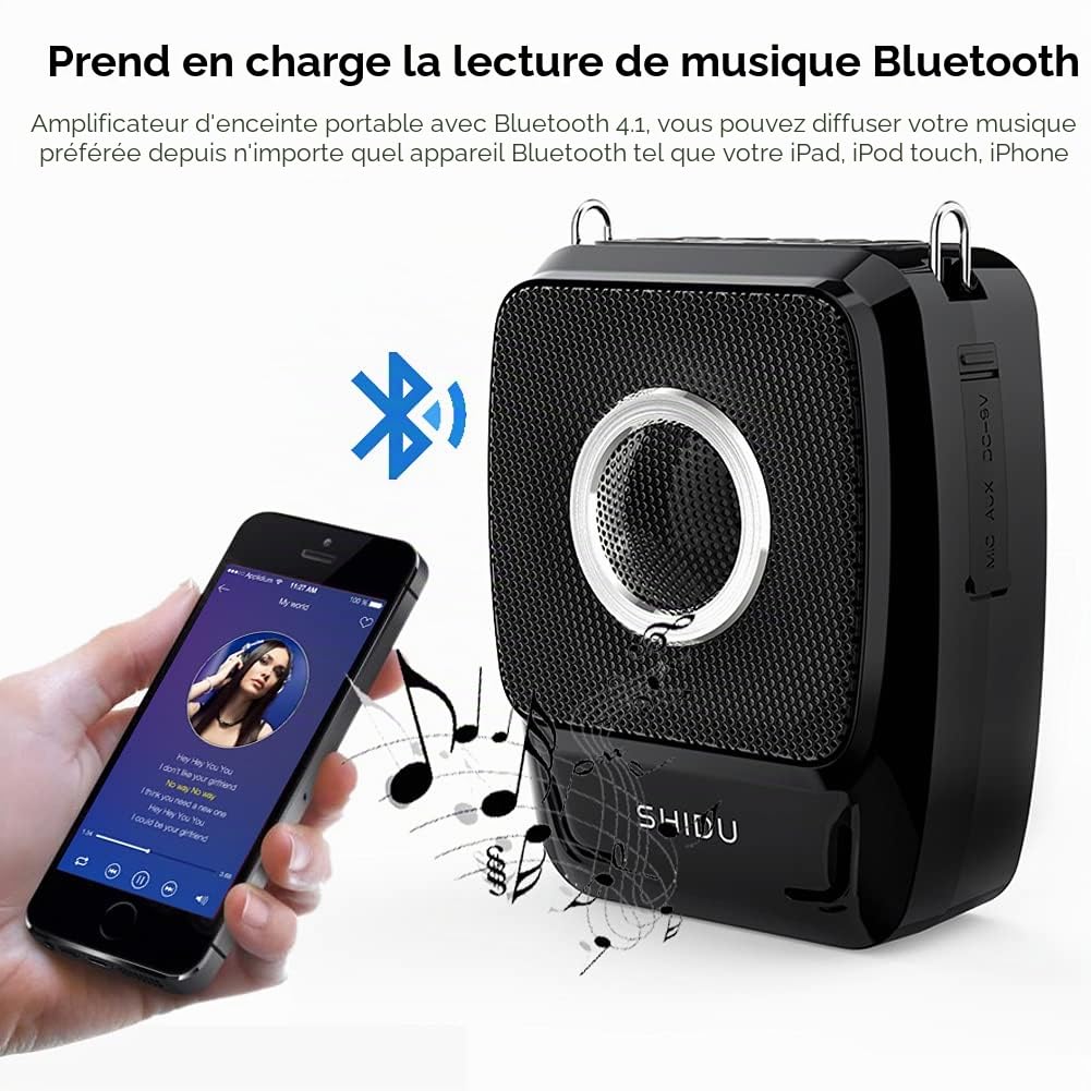 Amplificateur de Voix sans Fil Bluetooth Portable SHIDU 25W Amplificateur Voix Haut Parleur avec Micro Casque + UHF Compact Handheld Microphone sans Fil pour Enseignants, Guides Touristiques, Baskets