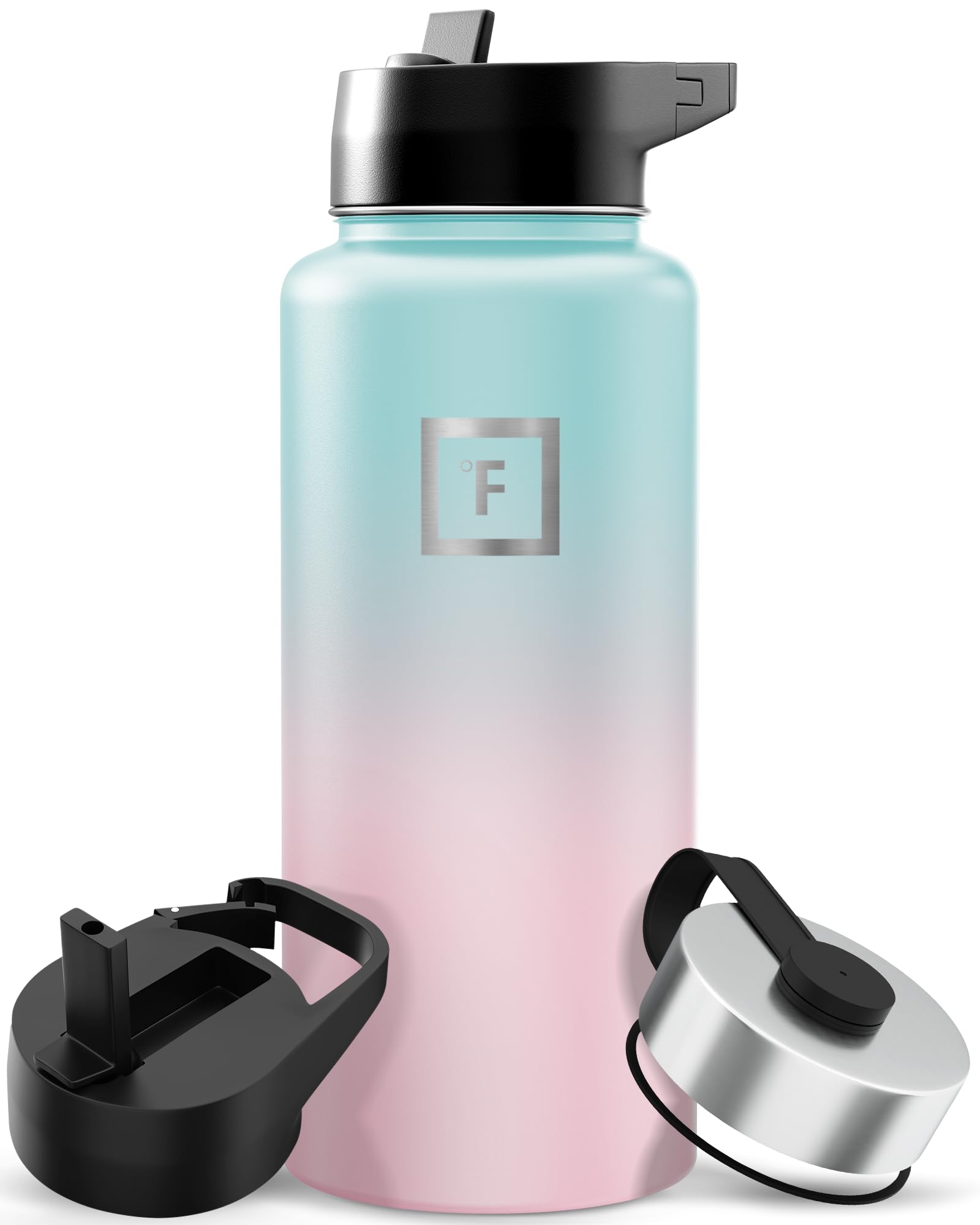 Iron Flask Sports Water Bottle - 32 Oz, 3 Lids (Straw Lid), Vacuum Insulated Stainless Steel, Hot Cold, Modern Double Walled, Simple Thermo Mug, Hydro Metal Canteen (Bubble Gum)