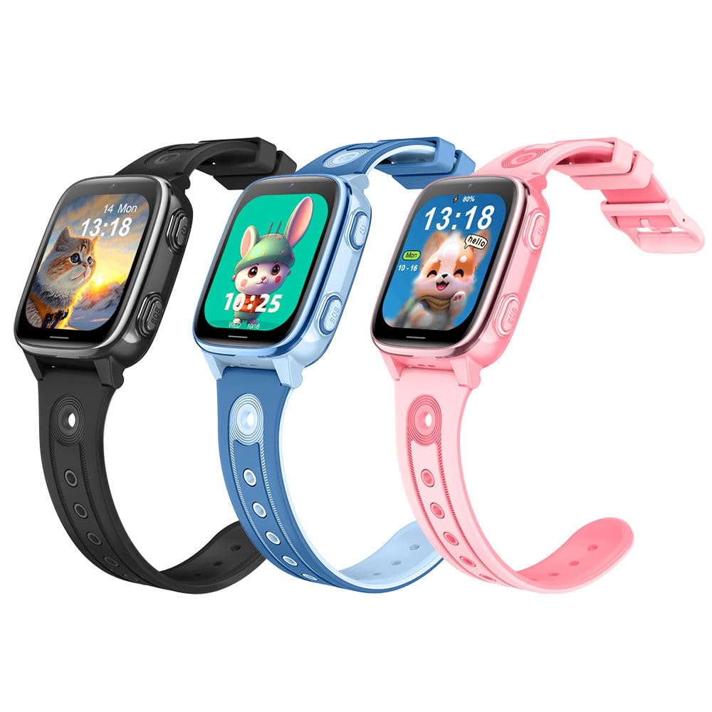 Orologio per Bambini con Pulsante SOS, Videochiamata HD, Modalità Scuola, Posizionamento LBS+WIFI, Schermo da 1,83 pollici, Smartwatch 4G CON SIM (Nero)