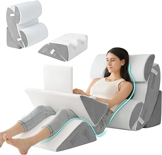 Hansleep 6PCS Orthopedic Bed Wedge Pillow for Sleeping, Adjustable Post Surgery Pillow Set for Body, Back and Leg Pain Relief,...