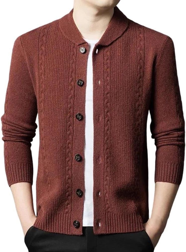 Men's Wool Thicken Knit Cardigan Fall Winter Solid Business Casual Sweater