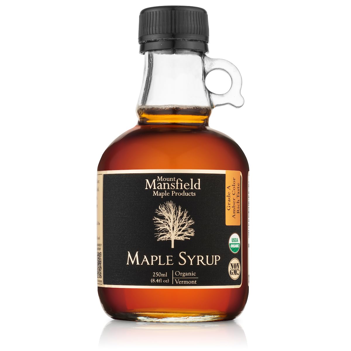 Mansfield Maple Certified Organic Pure Vermont Maple Syrup Grade A Amber Rich, 250ml Glass Bottle
