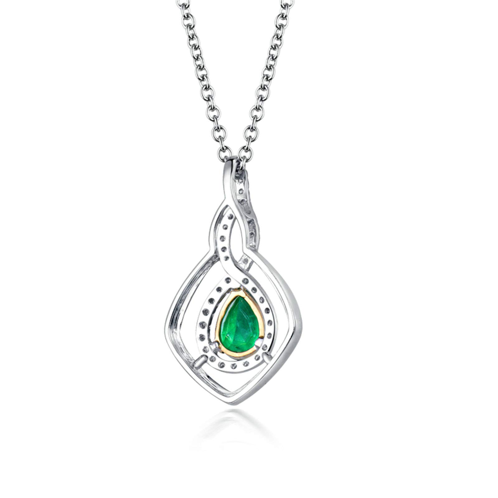 Halsketten für Frauen, Rhombus Infinity 1,2 CT Birnenform, im Labor hergestellter Smaragd mit 0,27 CT Zirkonia, 18 Karat Gold/925 Sterling Silber, Anhänger-Halsketten für Mädchen, Geschenk für