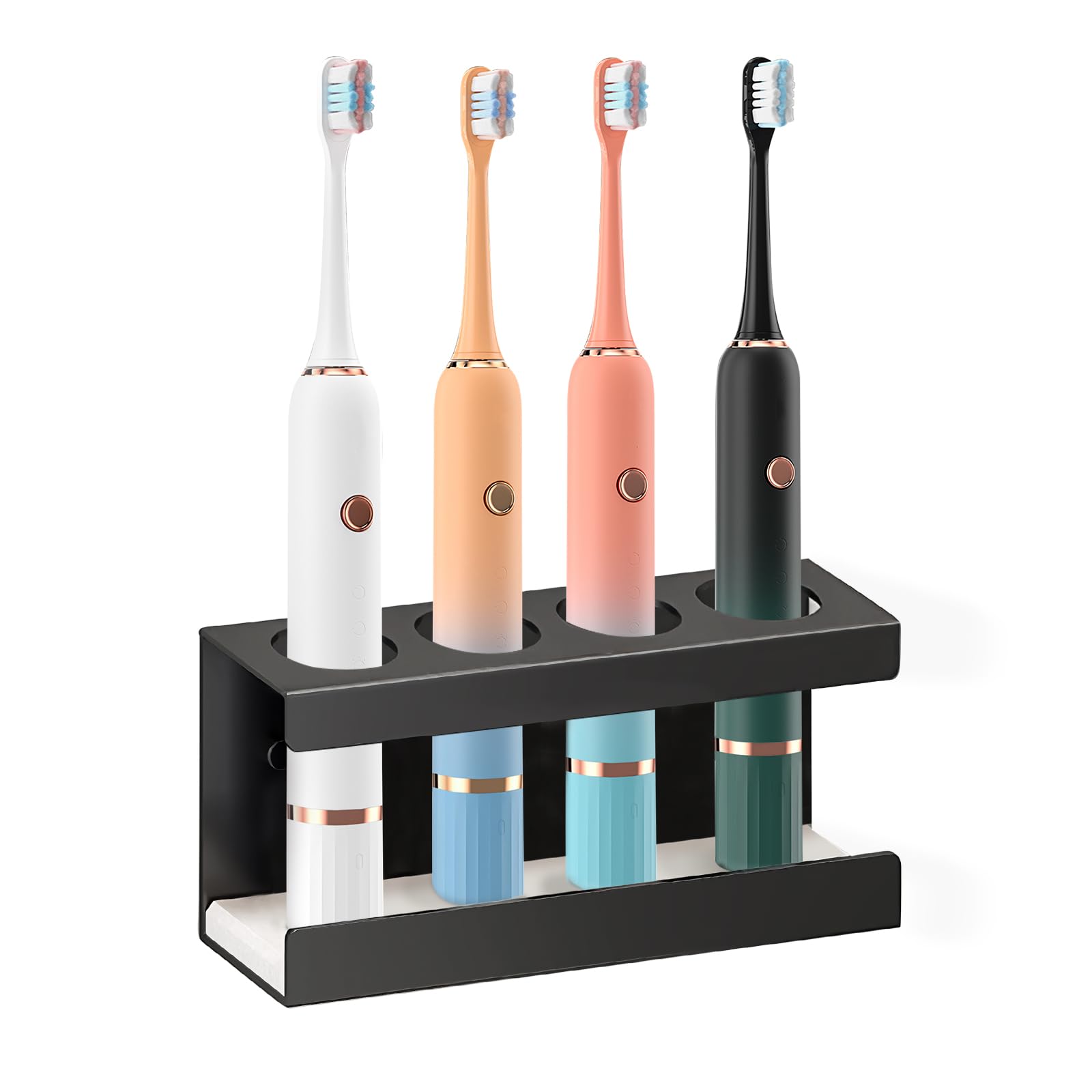 Minicoco Black Electric Toothbrush Holder Wall Mounted Toothbrush Holders For Bathroom 4 Slots Electric Toothbrush Stand With Diatomite Dish，Suitable For Placing Electric Toothbrush Holder Charger