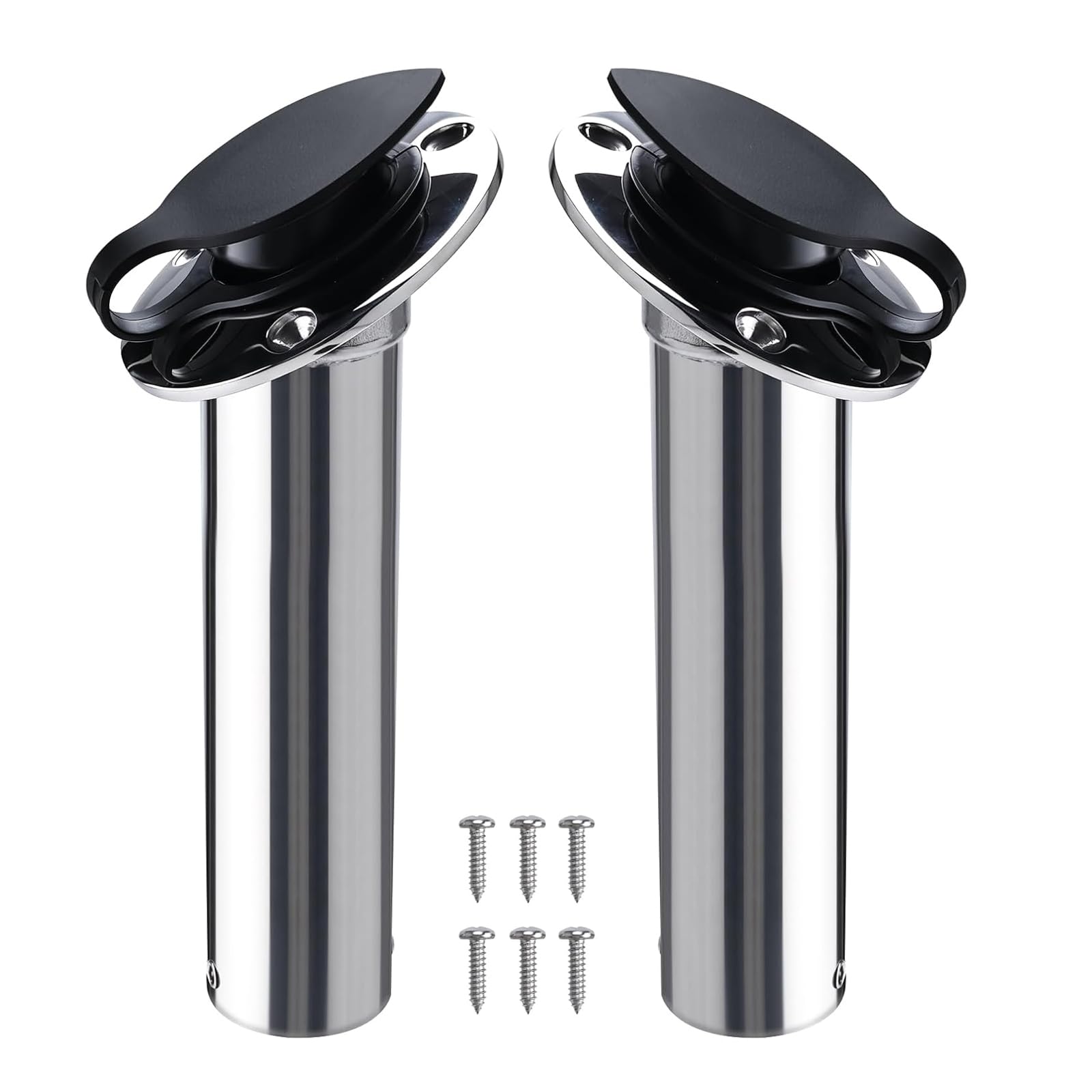 NovelBee 2pcs Fishing Rod Holders with Rubber Cap and Mounting Screws,Stainless Steel Flush Mount Rod Holder for Fishing Boat