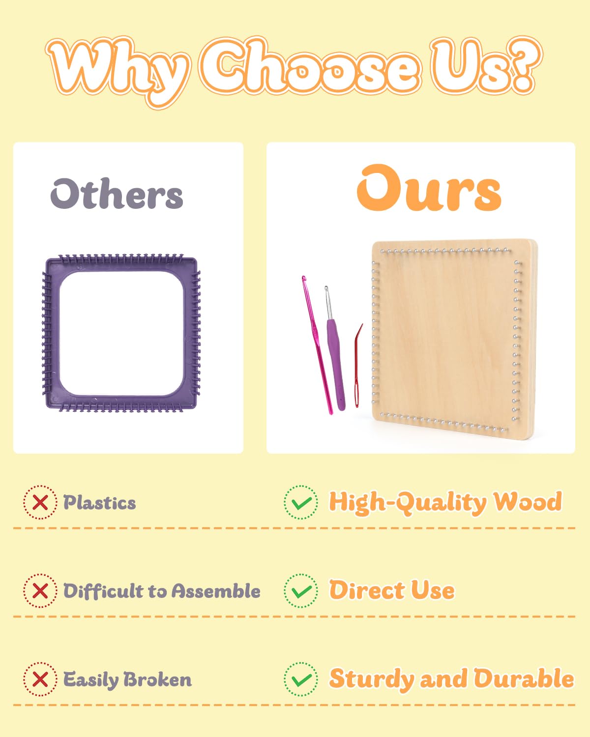 Coopay Kit telaio per tessitura, kit per presina in legno con 192 passanti per tessitura, istruzioni passo passo, arte e artigianato per bambini e adulti, regalo ideale