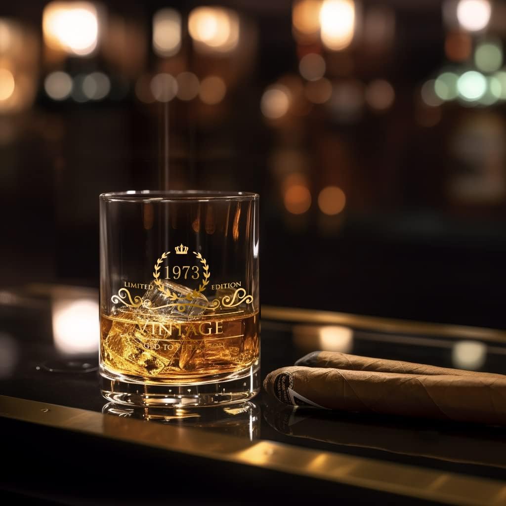 Lovinpro 1973 48th Birthday Ideals for Men/Dad/Son, Vintage Unfading 24K Gold Hand Crafted Old Fashioned Whiskey Gl, Perfect for Home Use - 10 oz Bourbon Scotch, Party Decorations