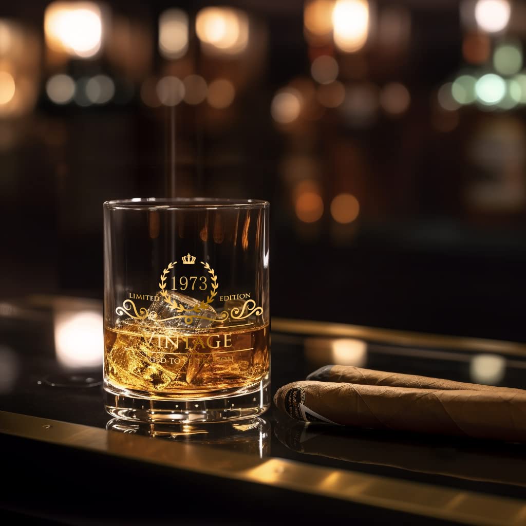Lovinpro 1973 48th Birthday Ideals for Men/Dad/Son, Vintage Unfading 24K Gold Hand Crafted Old Fashioned Whiskey Gl, Perfect for Home Use - 10 oz Bourbon Scotch, Party Decorations