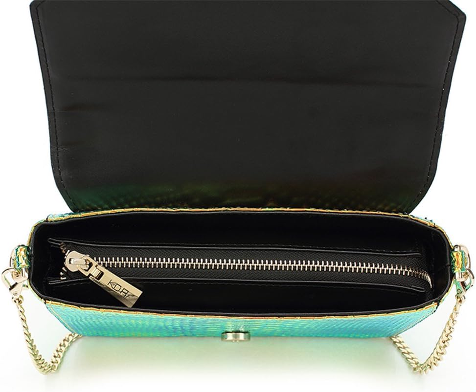 Holographic Snakeskin Crossbody Bag Shoulder Bag Women's Hologram Leather Purse (L Green)