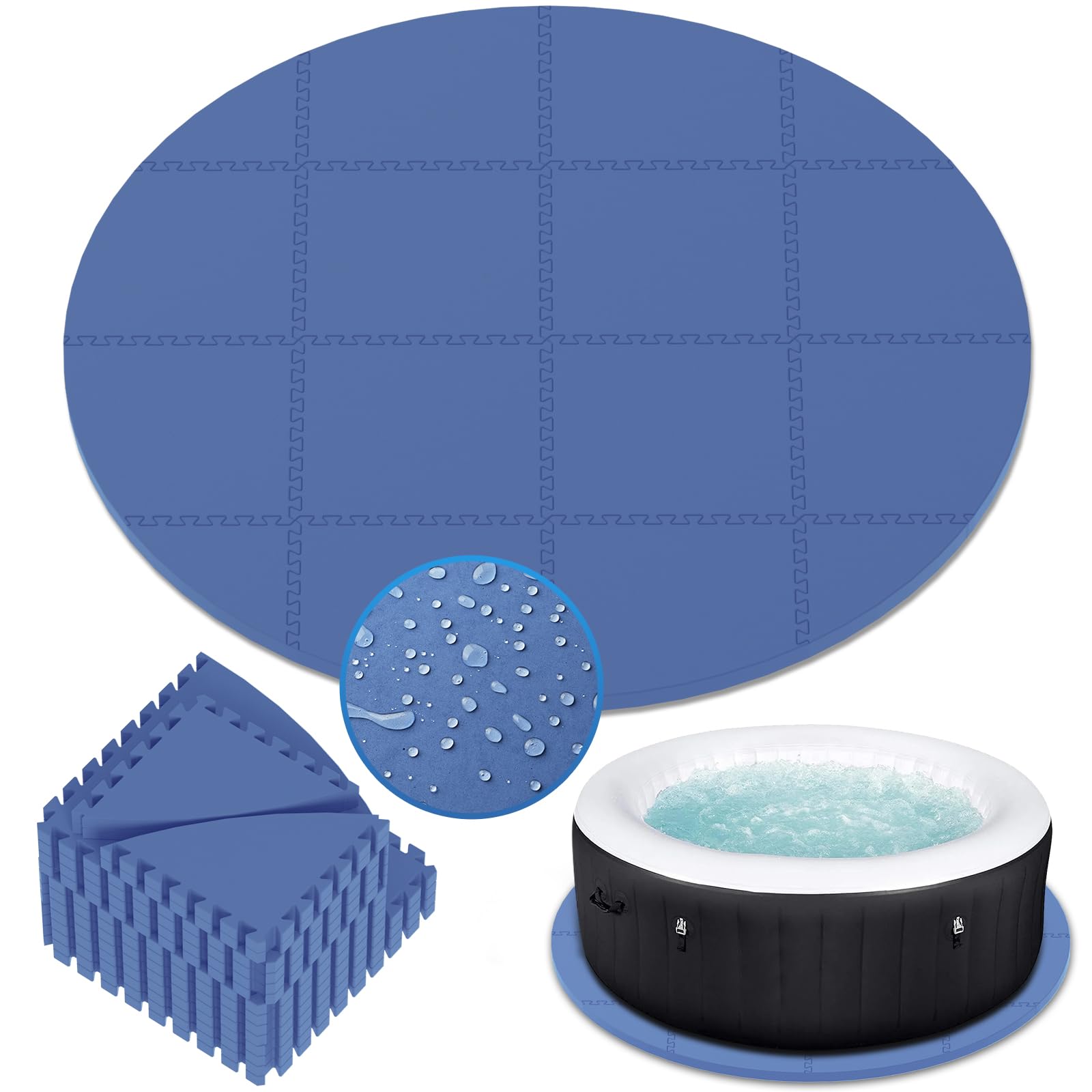 AFFLUENT 77" EVA Hot Tub Mat &amp; Pad for Inflatable Tubs - 1/4" 6MM Thickened Non-Slip Outdoor/Indoor Protective Mat, Waterproof Durable Inflatable Hot Tub Accessories, Easy Clean (Blue)