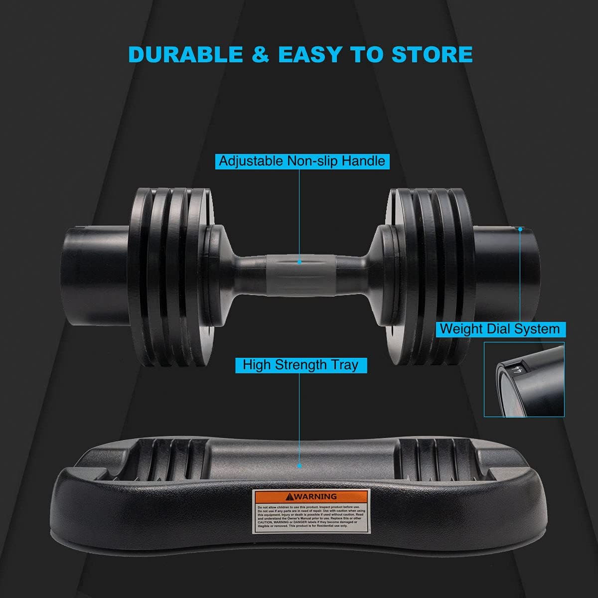ALTLER Adjustable Dumbbell, 44lb Dumbbell Set with Tray for Fitness, Fast Adjust Weight by Turning Anti-Slip Handle, Training Safety with 8 Lock Slots, Suitable for Men and Women : Sports & Outdoors