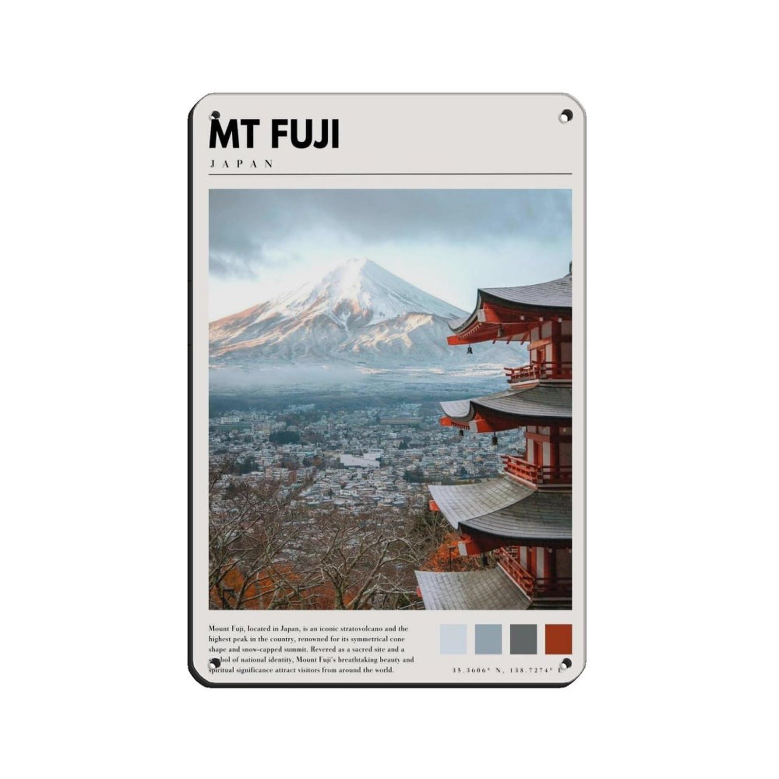 Mount Fuji Japan Poster Mt Fuji Photography Art Tin Sign Vintage Metal Pub Club Cafe Bar Home Wall Art Decoration Poster Retro 8x12inch(20x30cm)