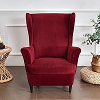 Vista 1 de MIFXIN Juego de 2 fundas para silla de alas, de terciopelo, elásticas, con respaldo de ala, funda de cojín, suave, lavable, protector de muebles Rojo