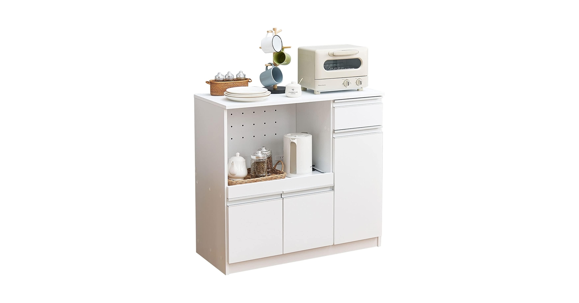 ホワイト 食器棚・キッチンカウンター 食器棚 キッチンカウンター おしゃれ 幅180m ホワイト ブラック