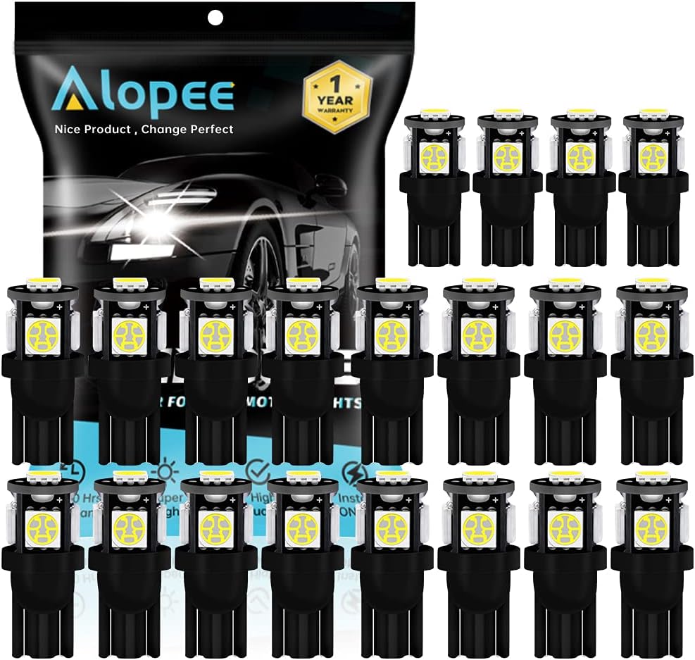 20-Pack 194 White LED Black Body Light 12V,120LM 7000k AMAZENAR Car Interior and Exterior T10 5SMD 5050 Chips Replacement For W5W 168 2825 Map Dome Courtesy License Plate Dashboard Side Marker Light