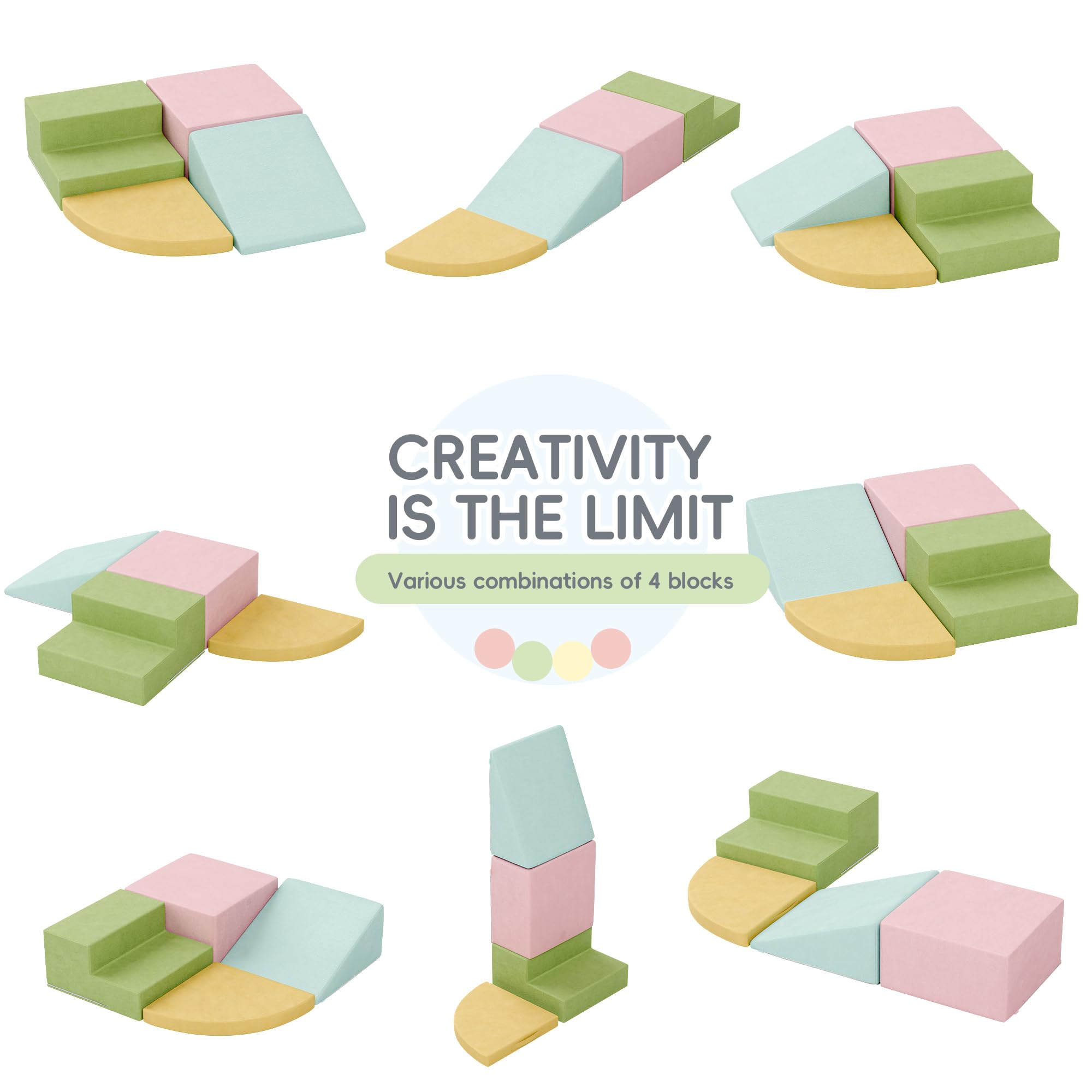 TOLEAD Large Baby Climbing Blocks – 6 Pcs Climbing Toys for Toddlers - Ultra High Density Soft Foam Play Gym Equipment Easy Wash for Indoor Nursery, Classic (Pink, 4-Piece)