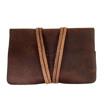 Hide & Drink, Rustic King Size Tobacco Pouch Handmade from Full Grain Leather, Field Notes Case, Vintage Storage (Bourbon Brown)