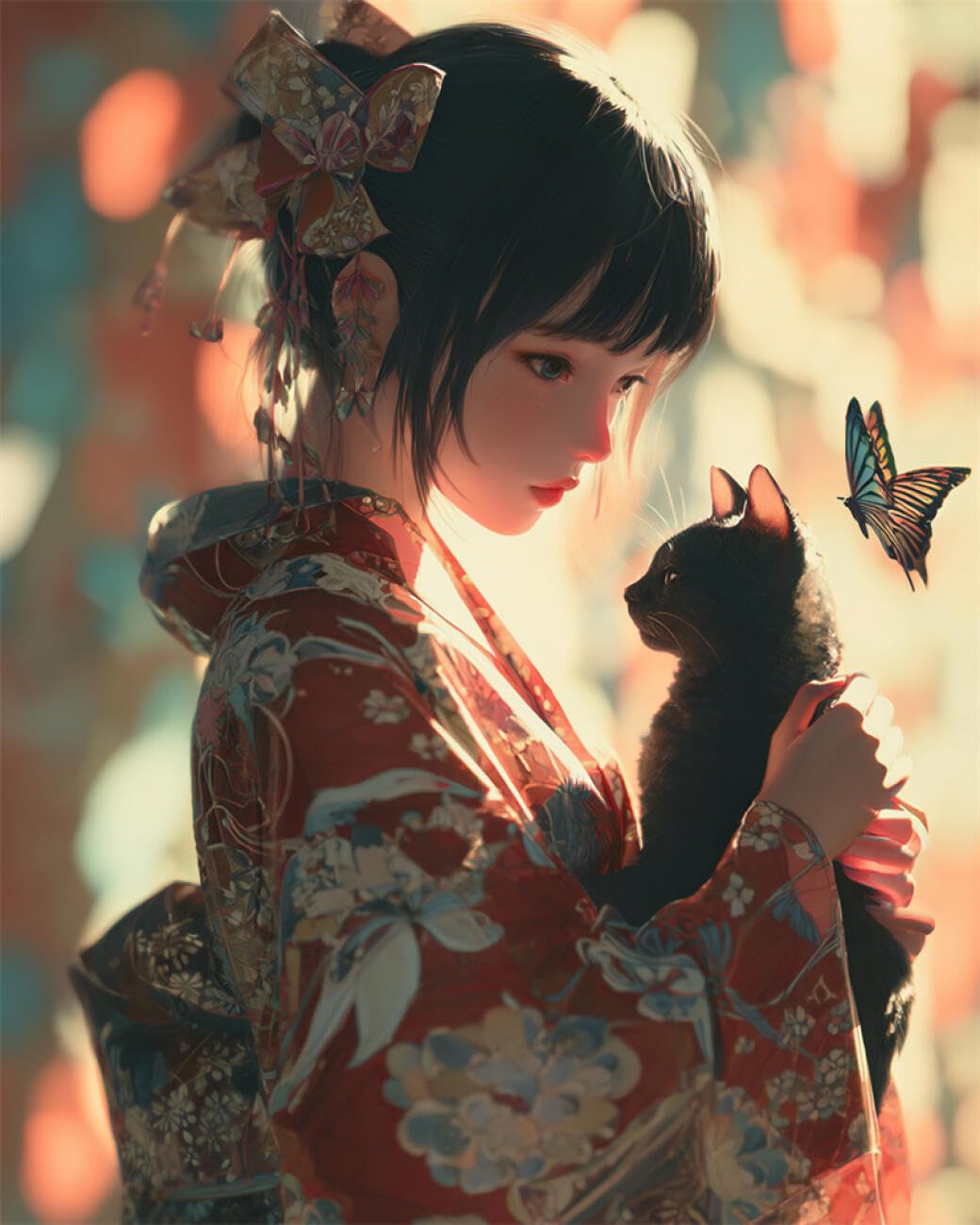 RKFLGEW Animal 14CT Cross-Stitch Kits Anime Kimono Girl Preprinted Fabric Cross Stitch DIY Art Needlecrafts Embroidery Kits for Adults Beginners 40x50cm