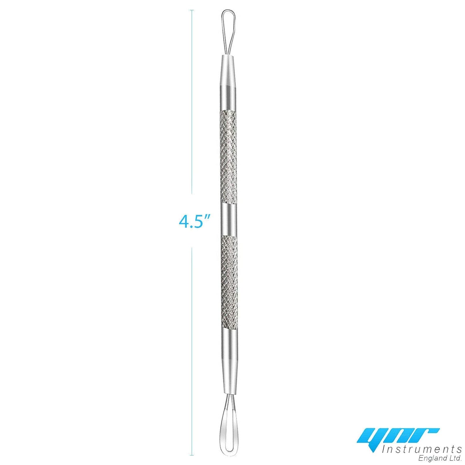 YNR Professional Blackheads Whiteheads Comedone Remover Extractor Facial Tool Flat And Round Wired Ends Surgical Stainless Steel