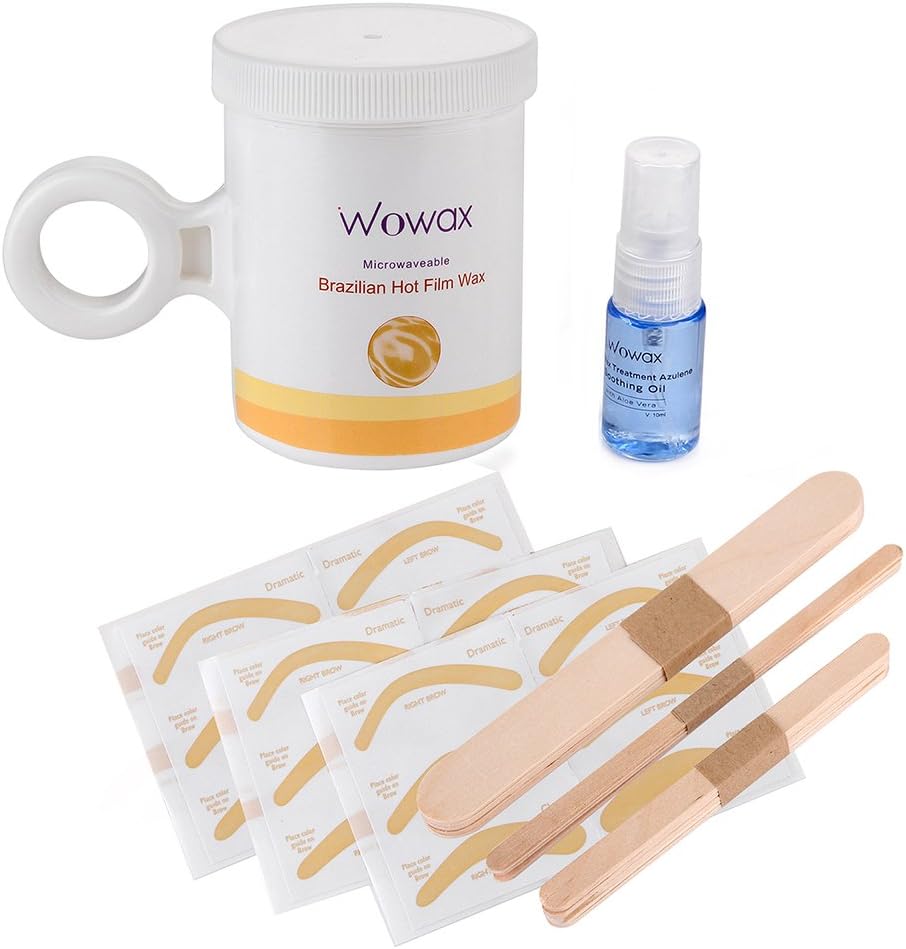 Microwave Waxing Kit, Stripless Microwavable Eyebrow Wax Brazilian Body Hair Removal Hard Wax for Women Men, 8 Ounce