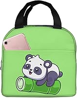 Vista 8 de Bolsa de almuerzo con diseño de oso panda y bambú para mujeres y hombres, con bonito estampado de panda, contenedor aislado con bolsillo frontal