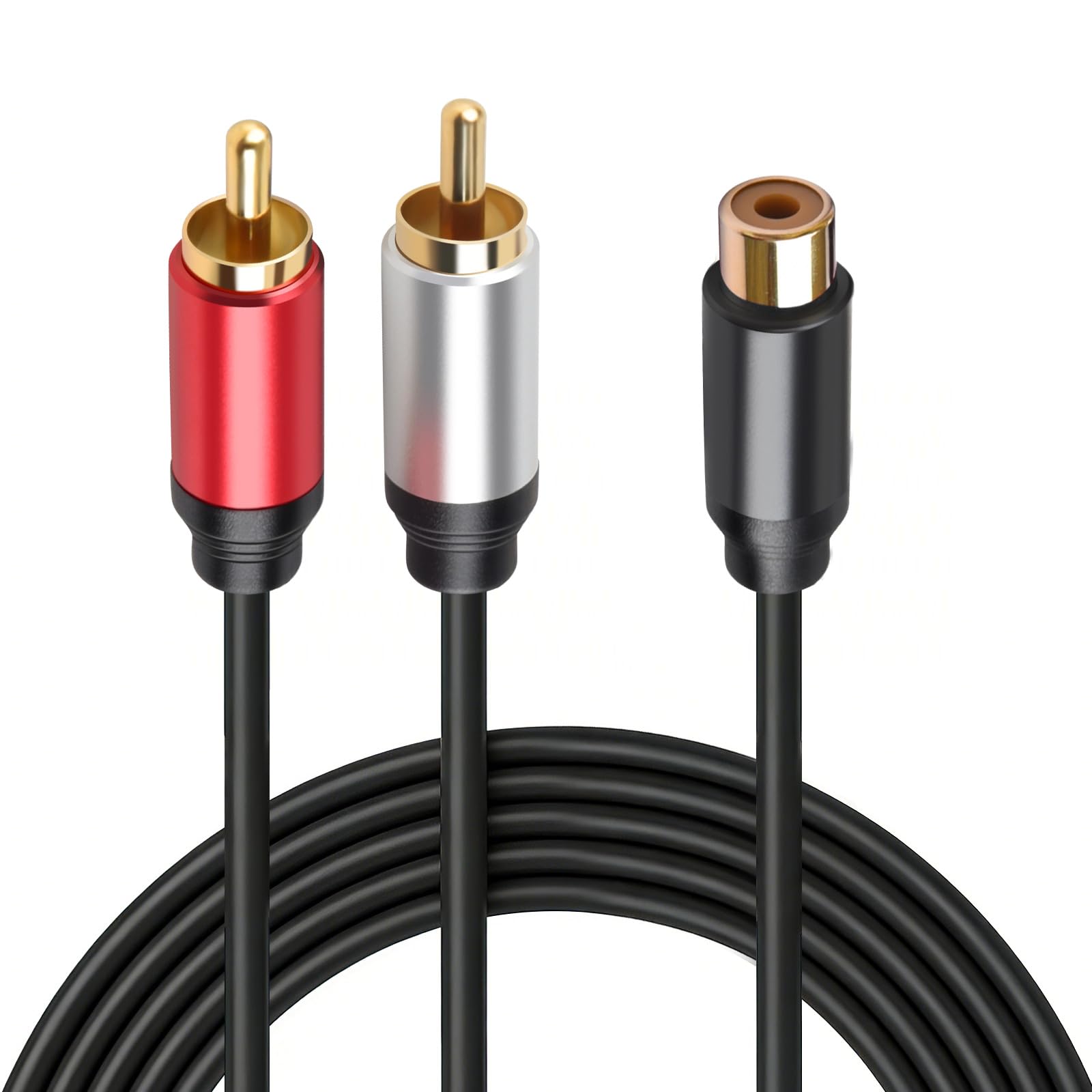 Soshine RCA Y Splitter 1 hembra a 2 machos (paquete de 2), adaptador de audio divisor de cable RCA chapado en oro de 3 pies para subwoofers, cine en casa, amplificadores, sistemas de alta fidelidad
