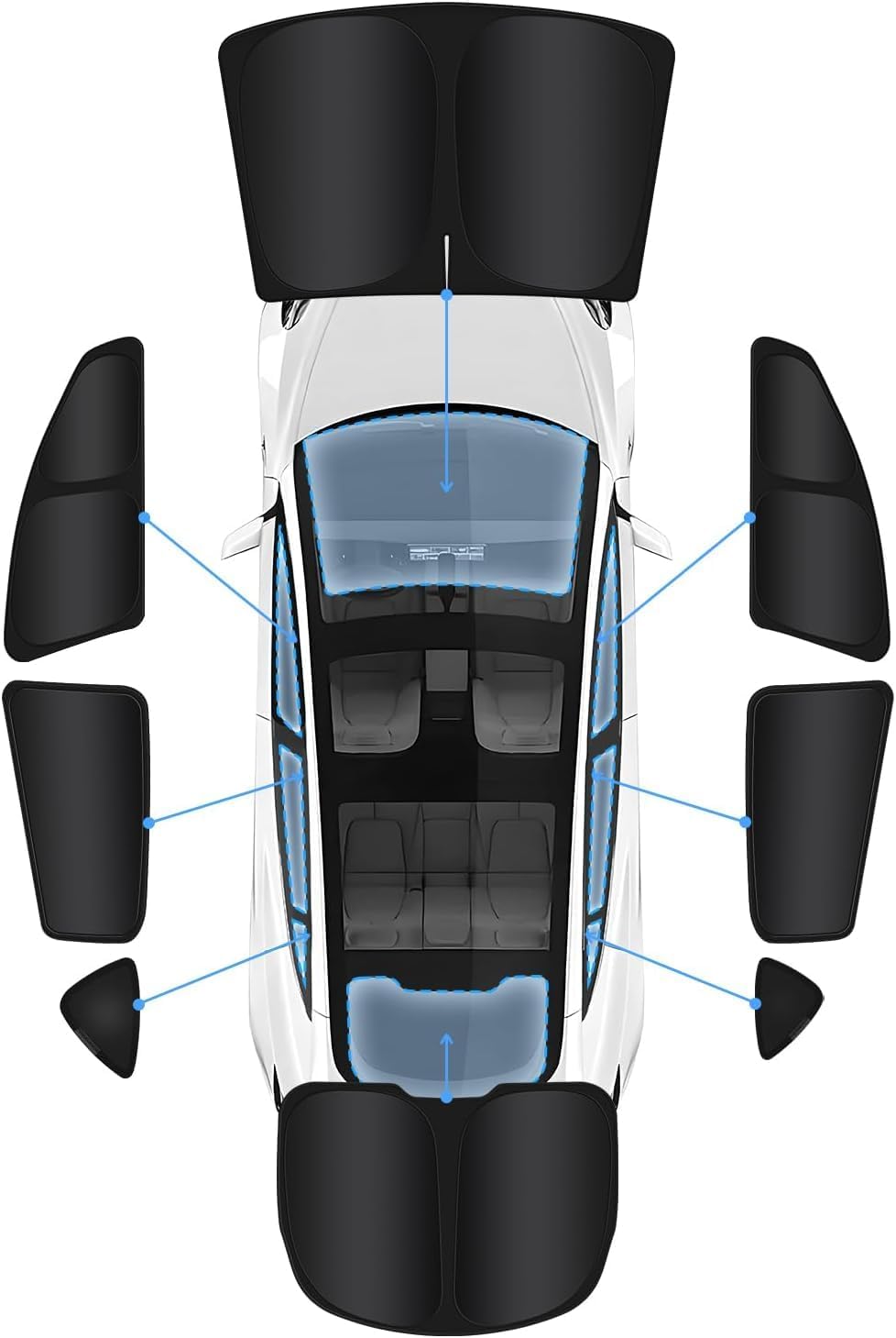 Window Shades for Tesla Model Y 2020-2025 Sun Protection UV-Resistant Fabric All-Round Sunshade Convenient Rest Accessories for Model Y Windshield Side Rear Camping Outdoor Full Set 8PCS