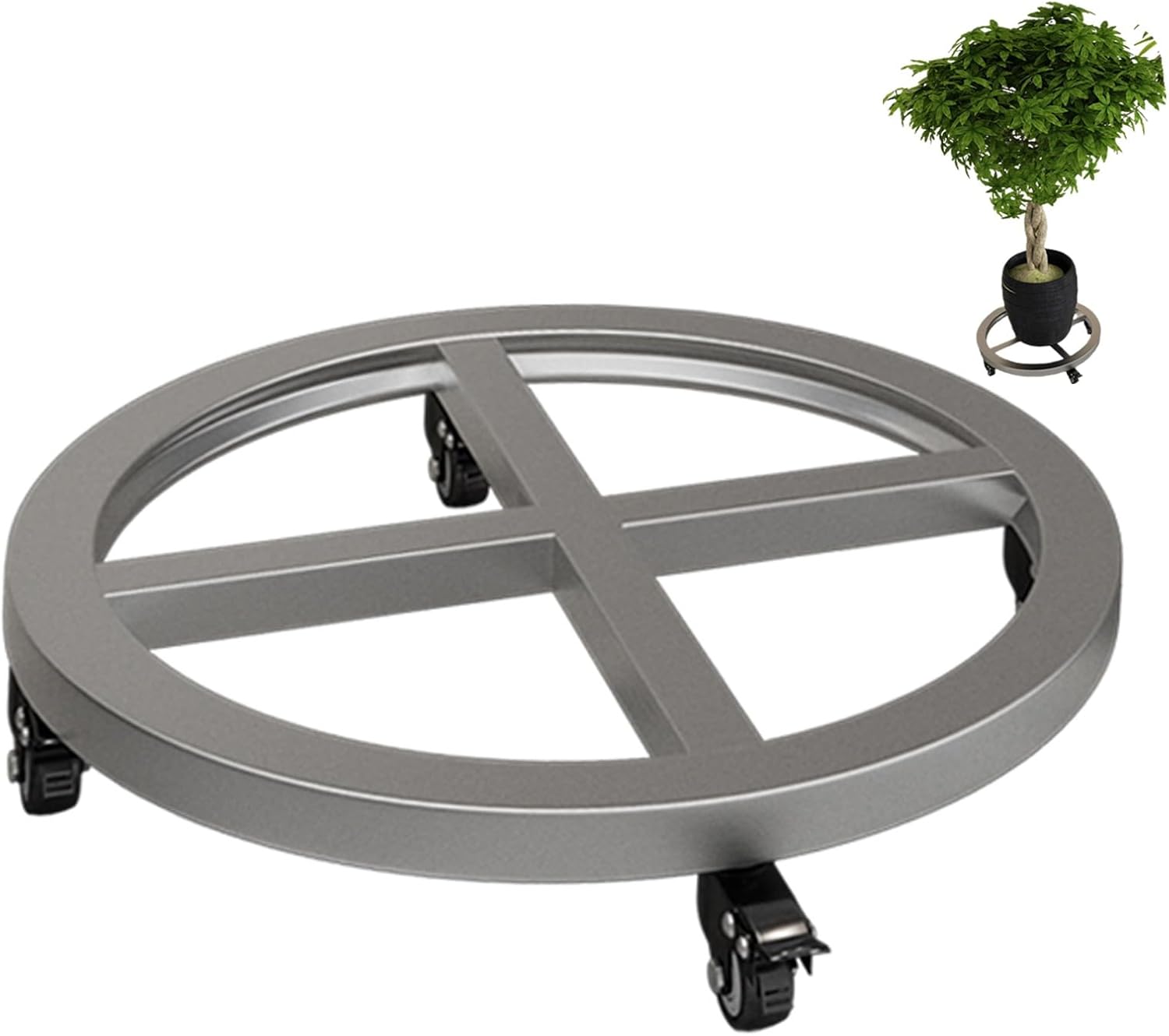 Heavy Duty Plant Caddy with Brake Wheels Stainless Steel Plant Dolly Cart Planter Mover Rollers Round Pot Plant Roller Base for Indoor and Outdoor(30x30x10cm)