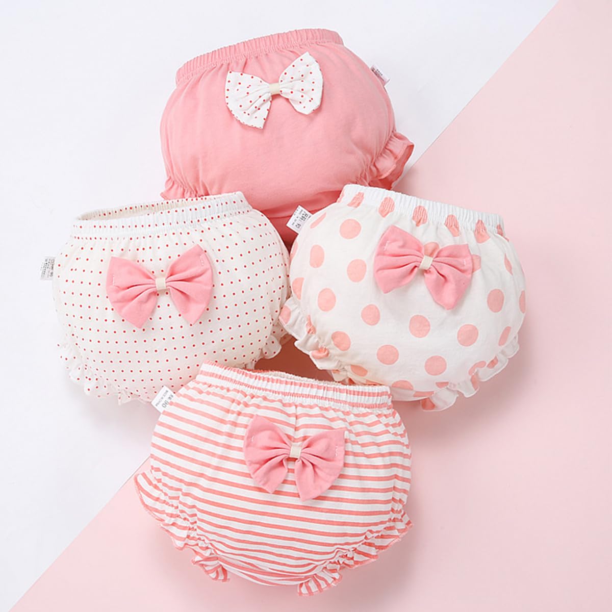 Höschen Packung mit 4 Baby Mädchen Baumwolle Unterwäsche Unterhosen Rüsche Hose Bloomer Shorts mit Bowknot Baby Kleinkinder Windelhosen Sommer Unterwäsche 6 Monate-3 Jahre