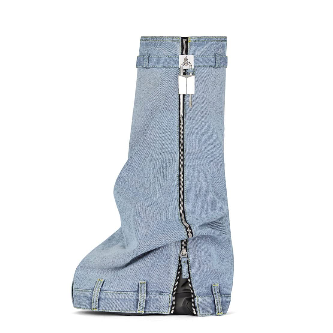 Padlock Fold Over Platform Denim Knee High Boots for Women