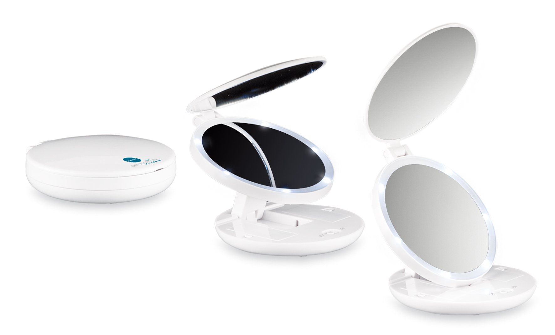 MACOM, Mini Doppio Specchio Cosmetico e Luminoso da Viaggio, Ingrandente 7x, Diametro 11,5 cm, Sensation 218 Pocket Mirror