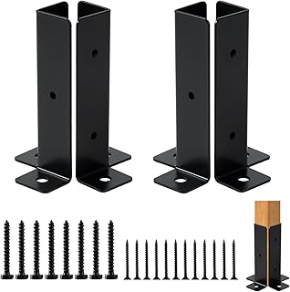 4PCS Adjustable Wood Fence Bracket Deck Post Anchor Base Brackets Fit 4''x4'' Post Sleeve Black Heavy Duty Pergola Post Base Steel Decking Wood Post Base Support for Fence Railing Mailbox