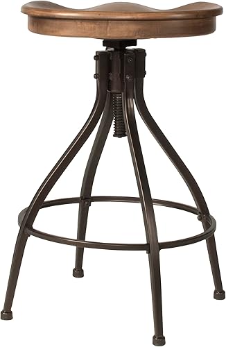 Miniatura 13 de Hillsdale Worland Backless Metal Adjustable Height Stool with Wood Saddle Seat, Brown