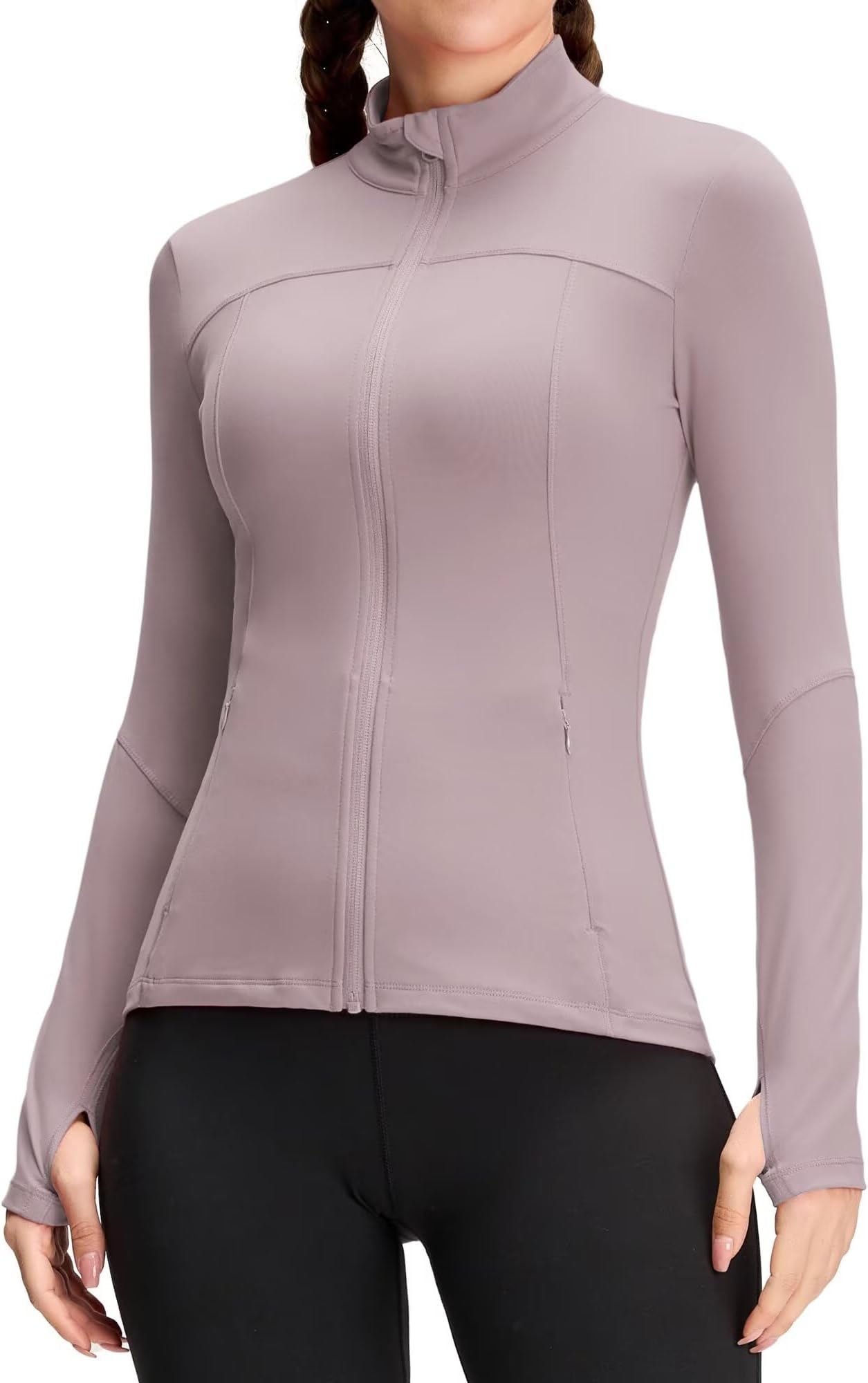 QUEENIEKE Women's Running Jacket Breathable Lightweight Sports Jacket Zipper Workout Jacket with Pocket for Yoga Fitness