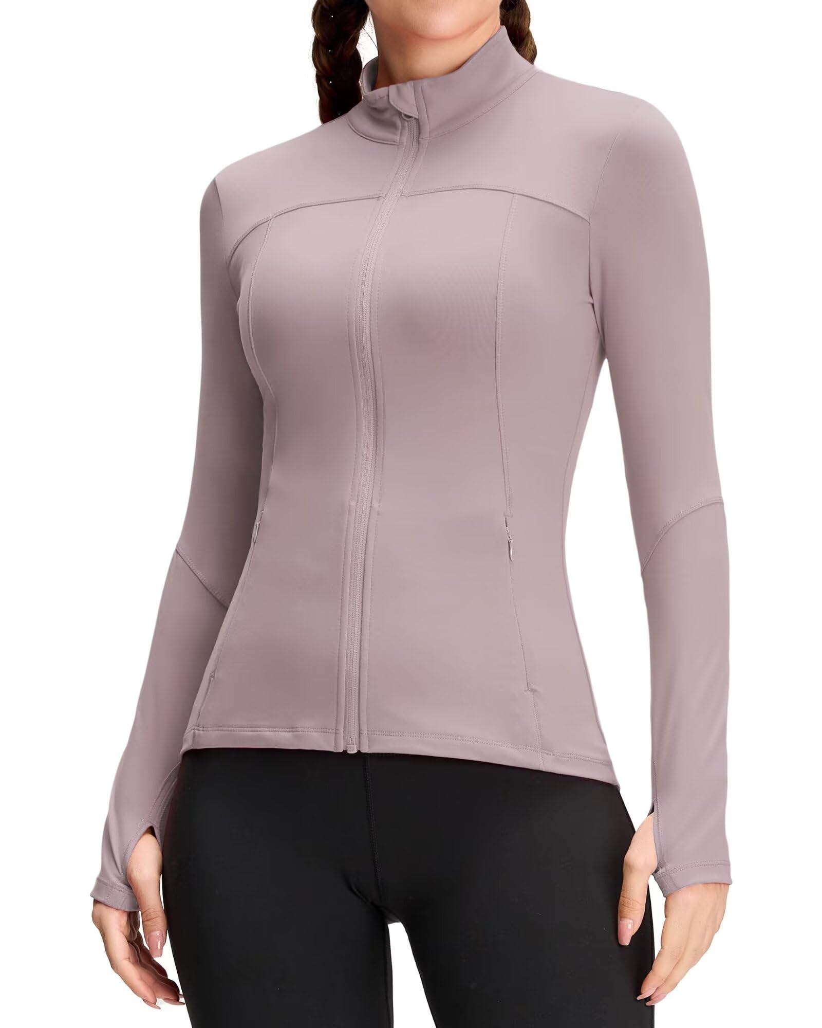 QUEENIEKE Women's Running Jacket Breathable Lightweight Sports Jacket Zipper Workout Jacket with Pocket for Yoga Fitness