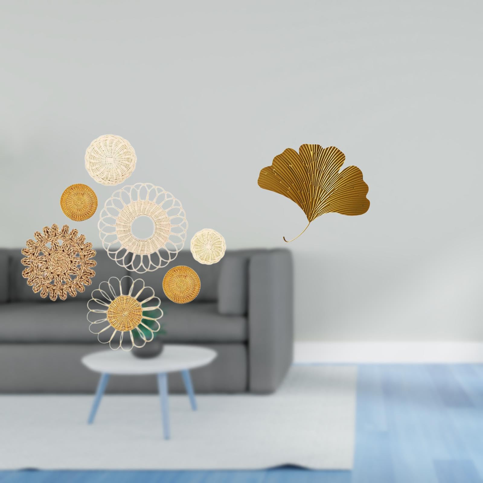 Enakshi® Rattan Woven Wall Art and Wrought Iron Ginkgo Leaves Abstract Sculpture for Living Room Bedroom Hallway Office Hotel Dining Room Restaurant|Home & Garden | Home Decor | Baskets-image-15