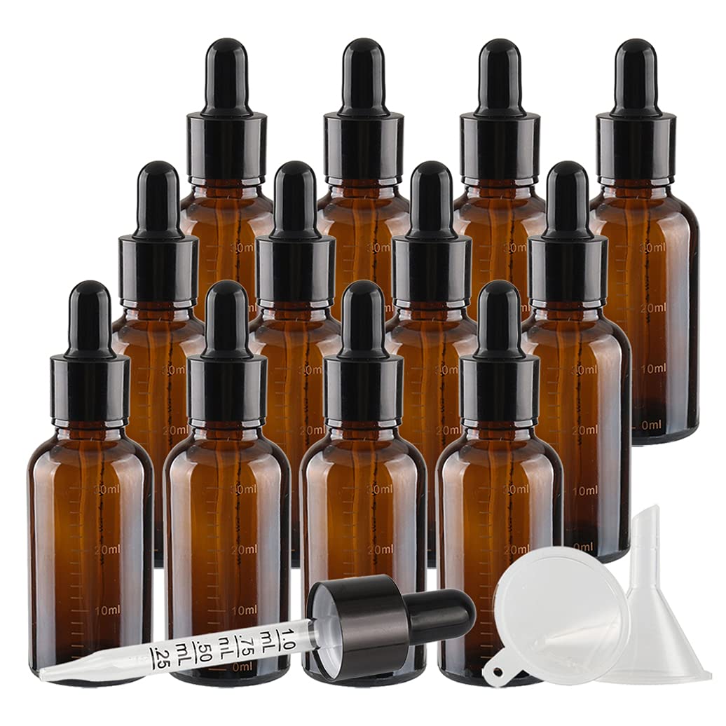 24 Pieza, Vacío 30ml Marrón Ámbar Botellas de Botellas de Cuentagotas Cristal, con Gotero Graduado y pipeta, para Aceite Esencial, Masaje,Fragancia, Aromaterapia, Laboratorio