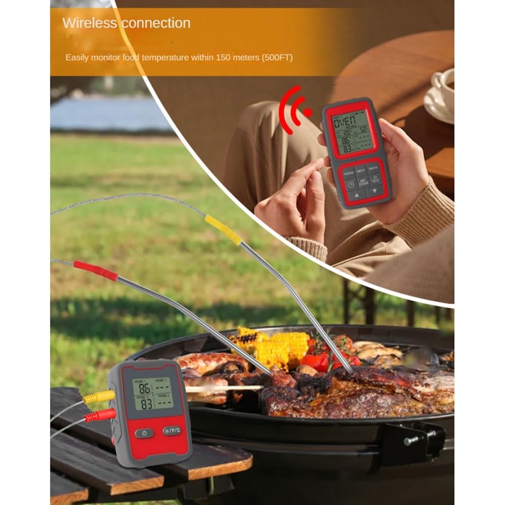 Termómetro inalámbrico para carne para asar y ahumar con cuatro sondas de carne, temporizador de cocina, termómetro digital para cocinar alimentos