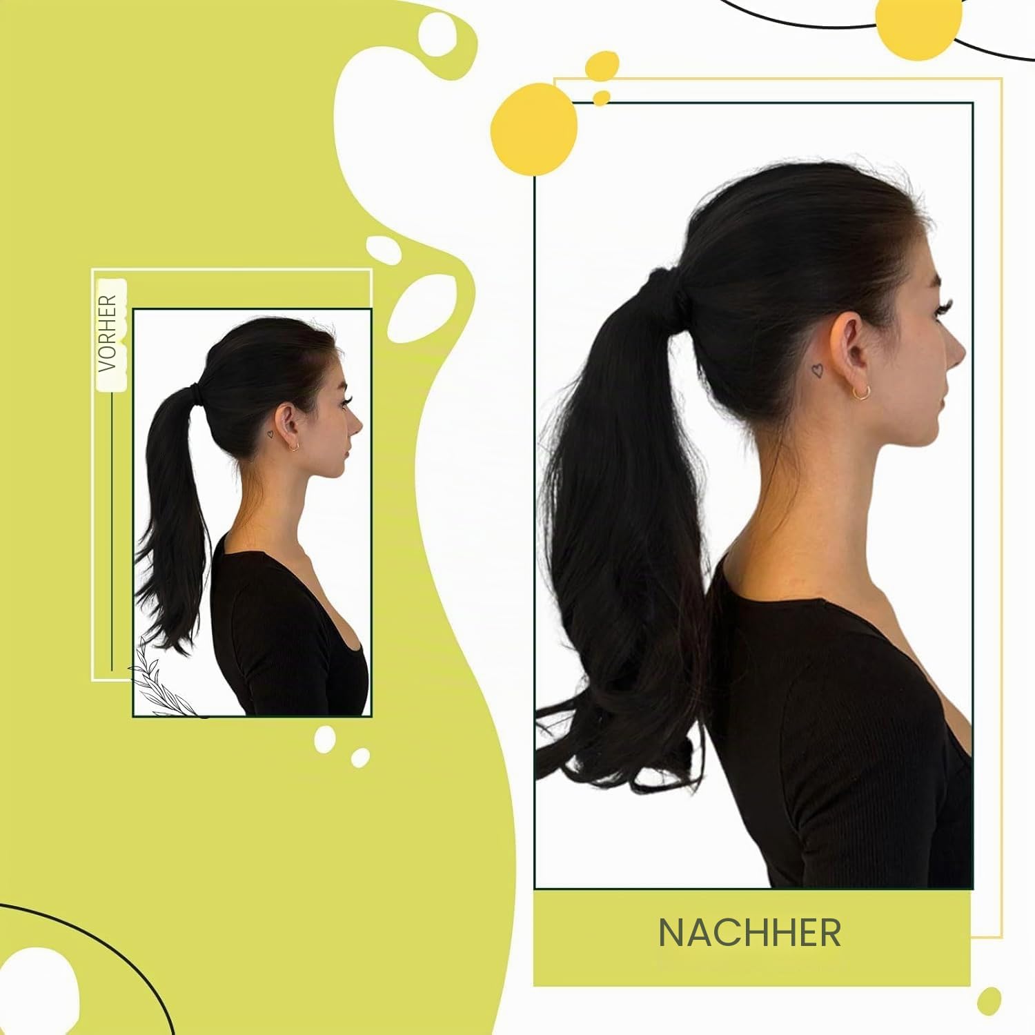 RUNATURE Zopf Extensions Echthaar Natürliches Schwarz 50cm Lang Ponytail Menschliches Haar 80g #1B | Remy Ponytail Extensions hitzebeständig, wiederverwendbar, doppelt gewebt, atmungsaktiv.Verhedderfrei,beeindruckend lang