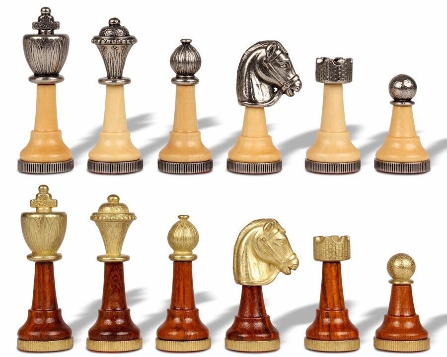 Italian Arabesque Staunton Metal & Wood Chess Set by Italfama